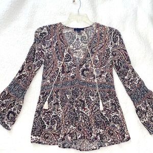 American Eagle Bell Sleeve Paisley Blouse - SMALL